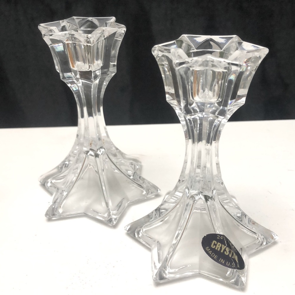 Vintage DePlomb Crystal Star Candle Holders 4 inches